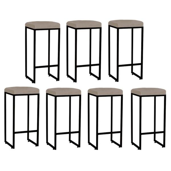 Kit 07 Banqueta Alta Lara Ferro Bronze Bege