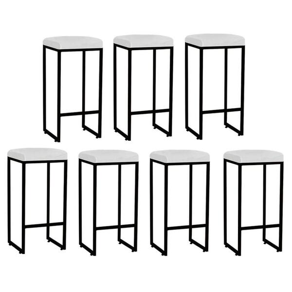 Kit 07 Banqueta Alta Lara Ferro Bronze Branco