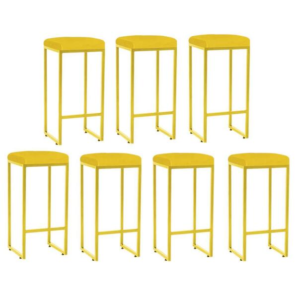 Kit 07 Banqueta Alta Lara Ferro Dourado Amarelo