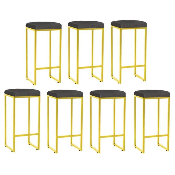 Kit 07 Banqueta Alta Lara Ferro Dourado Cinza