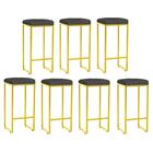 Kit 07 Banqueta Alta Lara Ferro Dourado Cinza