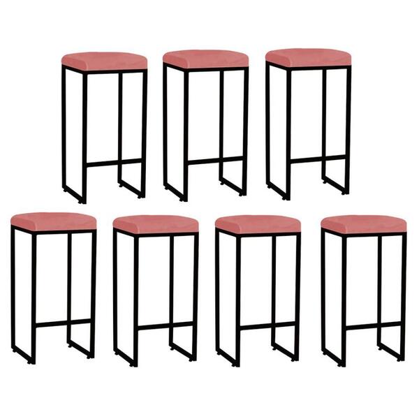 Kit 07 Banqueta Alta Lara Preto Suede Rose Gold