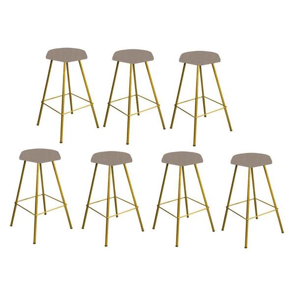 Kit 07 Banqueta Alta Lari Eiffel Hexágono Dourado Bege