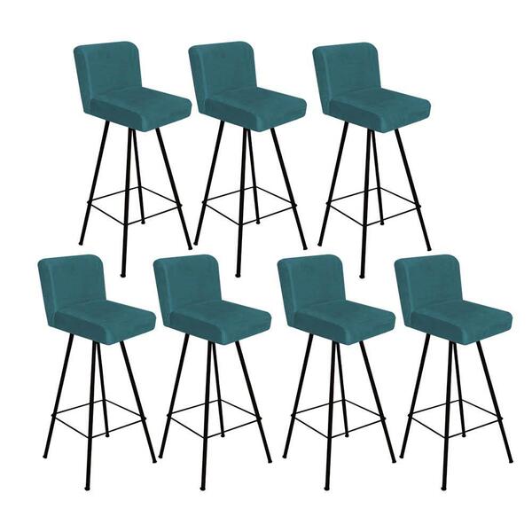 Kit 07 Banqueta Alta Lexi Com Encosto Preto Azul