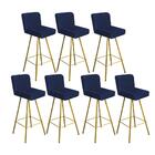 Kit 07 Banqueta Alta Lexi Dourado Suede Azul Marinho