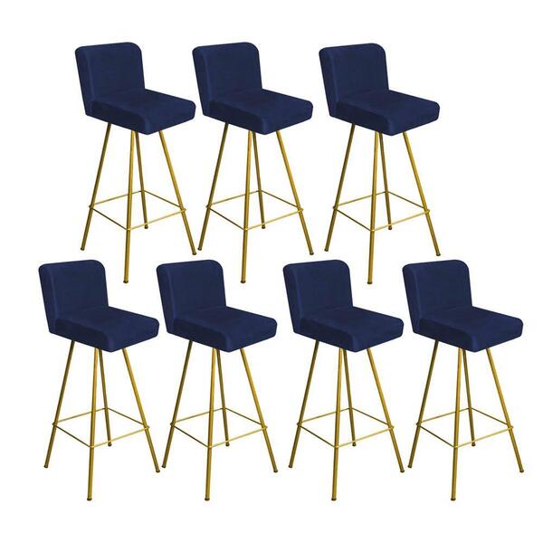 Kit 07 Banqueta Alta Lexi Dourado Suede Azul Marinho