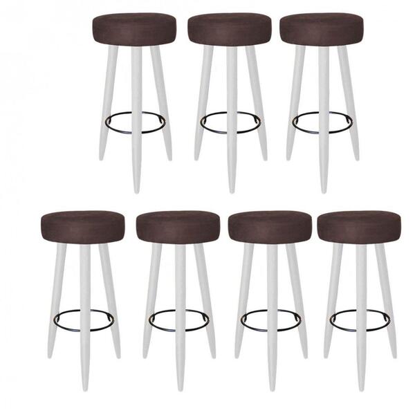 Kit 07 Banqueta Alta Lia Branco Corino Marrom