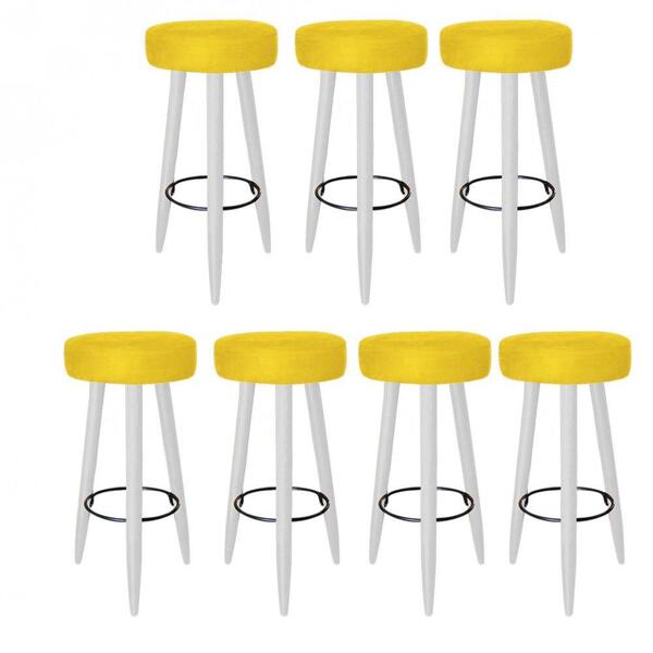 Kit 07 Banqueta Alta Lia Branco Suede Amarelo