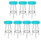 Kit 07 Banqueta Alta Lia Branco Suede Azul Turquesa