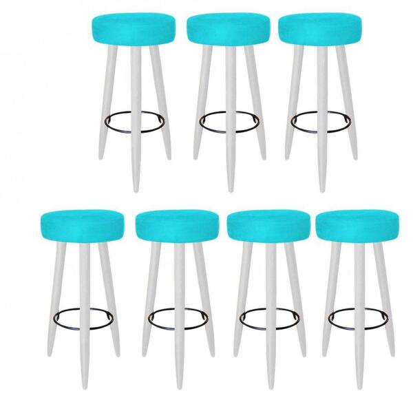 Kit 07 Banqueta Alta Lia Branco Suede Azul Turquesa