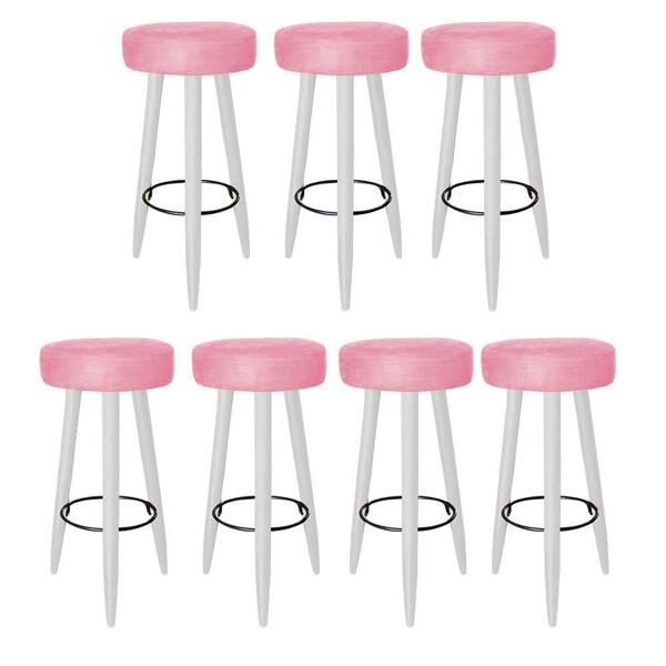 Kit 07 Banqueta Alta Lia Branco Suede Rose Gold