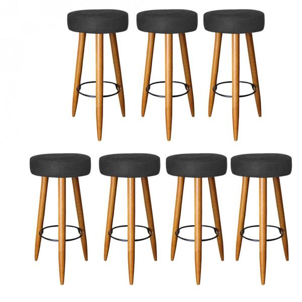 Kit 07 Banqueta Alta Lia Castanho Corino Preto