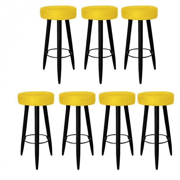 Kit 07 Banqueta Alta Lia Preto Suede Amarelo