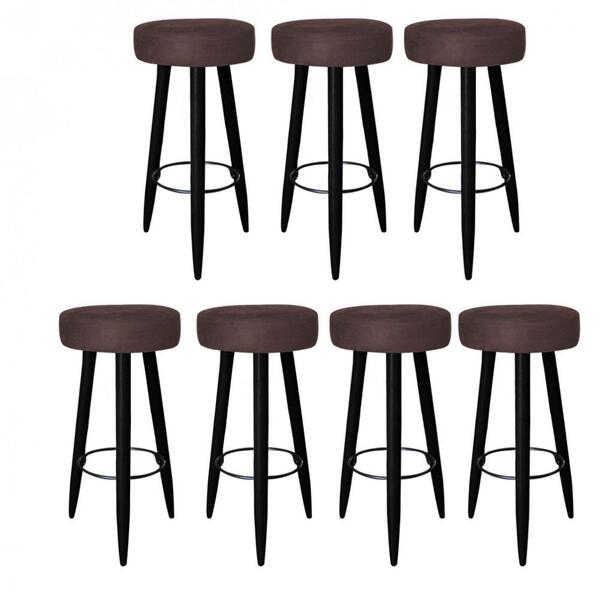 Kit 07 Banqueta Alta Lia Preto Suede Marrom