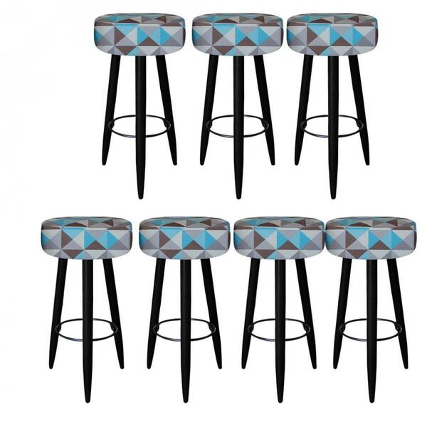 Kit 07 Banqueta Alta Lia Preto Triângulo Azul