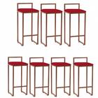 Kit 07 Banqueta Alta Lina Bronze Corino Vermelho