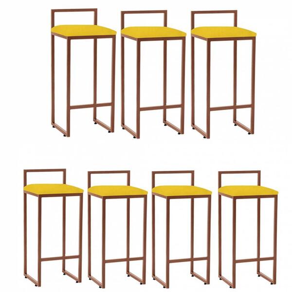 Kit 07 Banqueta Alta Lina Bronze Suede Amarelo