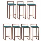 Kit 07 Banqueta Alta Lina Bronze Suede Azul Turquesa