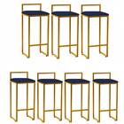 Kit 07 Banqueta Alta Lina Dourado Azul Marinho