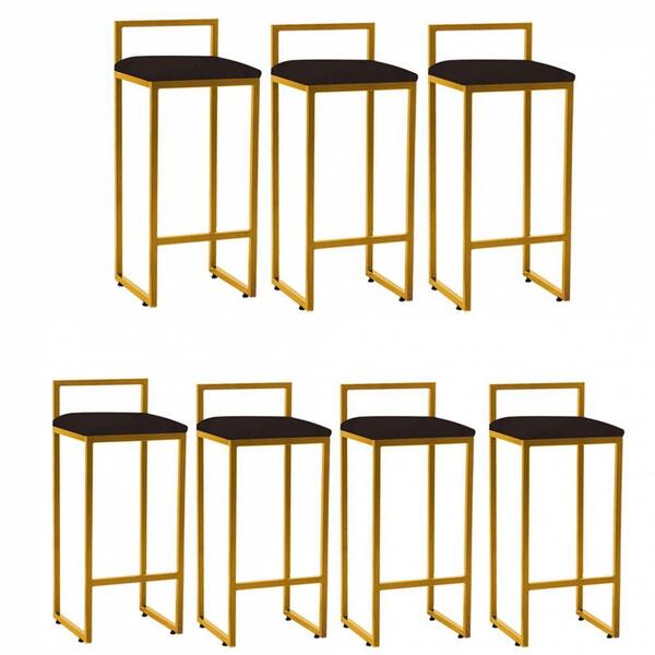 Kit 07 Banqueta Alta Lina Dourado Corino Marrom
