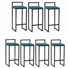 Kit 07 Banqueta Alta Lina Preto Suede Azul Turquesa