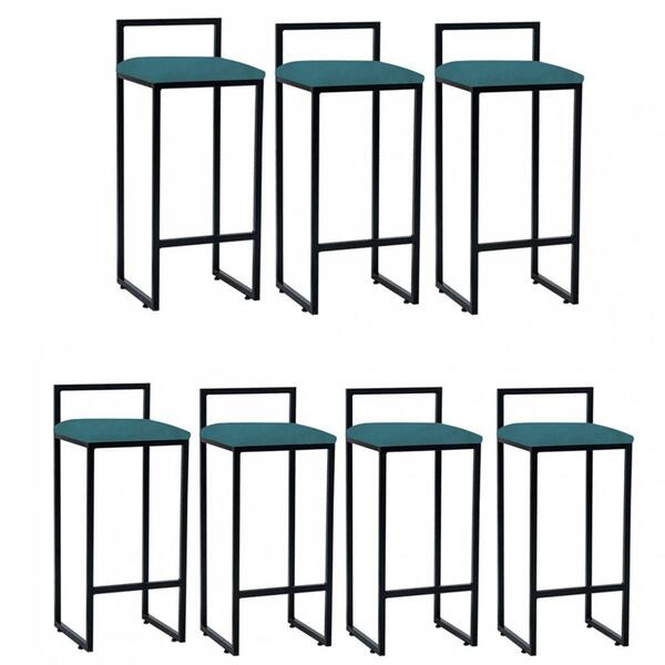 Kit 07 Banqueta Alta Lina Preto Suede Azul Turquesa