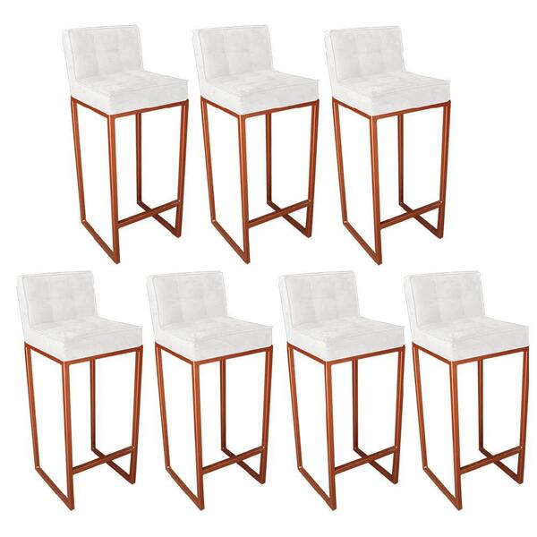 Kit 07 Banqueta Alta Linne Bronze Corino Branco