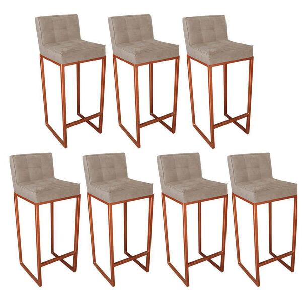 Kit 07 Banqueta Alta Linne Bronze Suede Bege