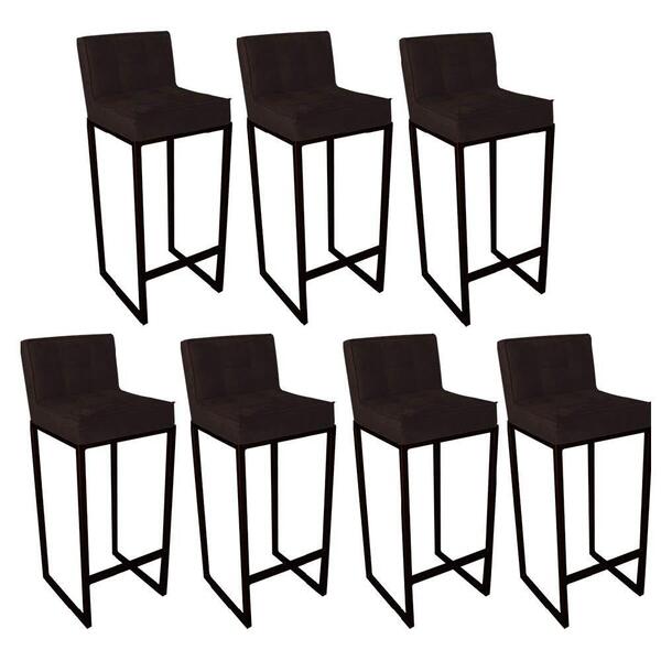 Kit 07 Banqueta Alta Linne Preto Corino Marrom