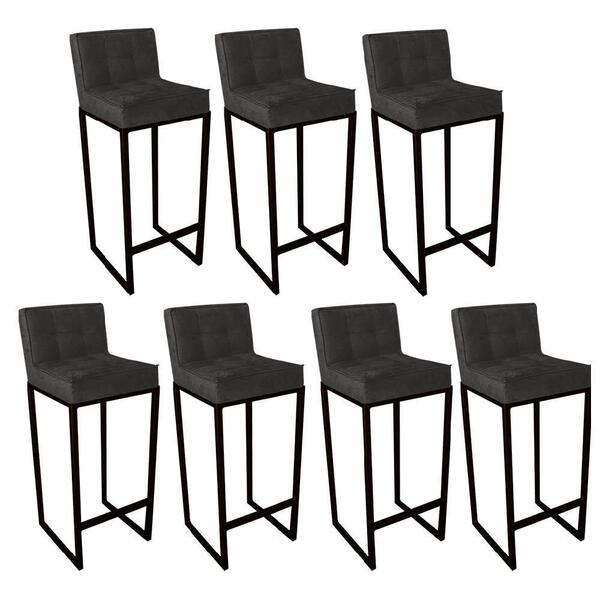 Kit 07 Banqueta Alta Linne Preto Suede Cinza