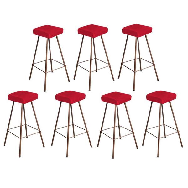 Kit 07 Banqueta Alta Lira Industrial Bronze Vermelho