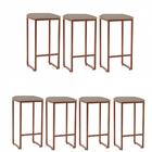 Kit 07 Banqueta Alta Lua Bronze Corino Bege