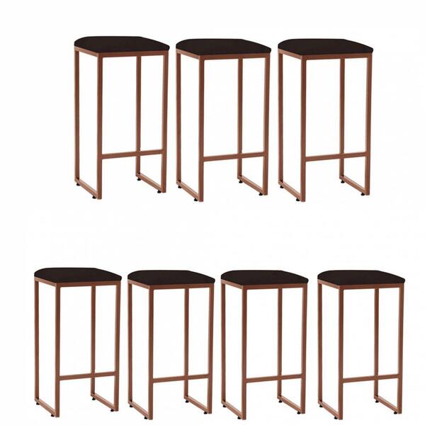 Kit 07 Banqueta Alta Lua Bronze Corino Marrom