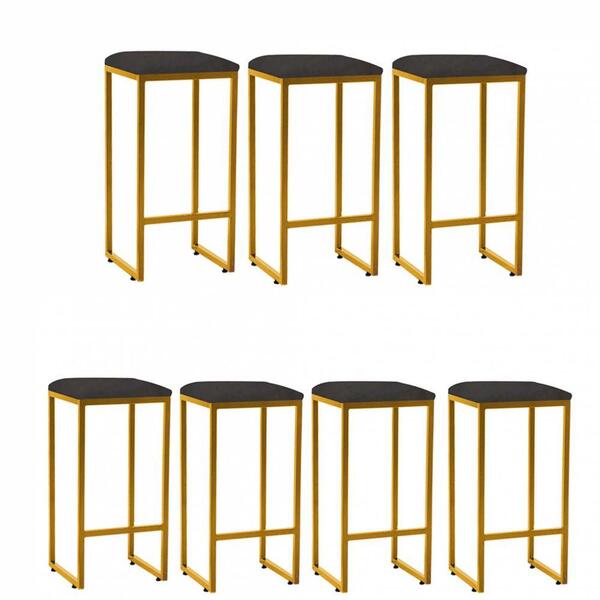 Kit 07 Banqueta Alta Lua Dourado Corino Cinza