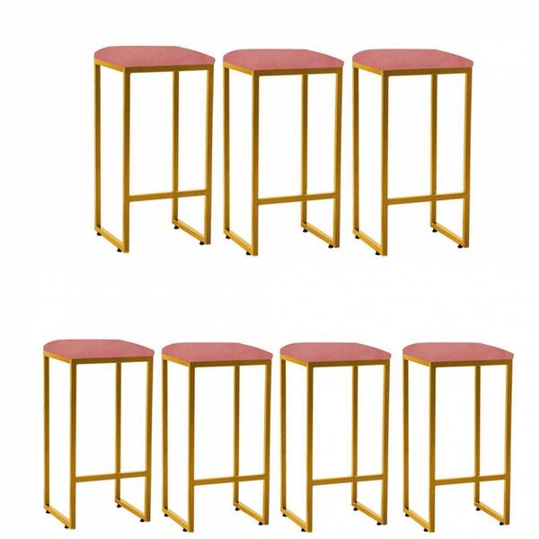 Kit 07 Banqueta Alta Lua Dourado Suede Rose Gold