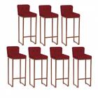 Kit 07 Banqueta Alta Lucca Bronze Botão Vermelho