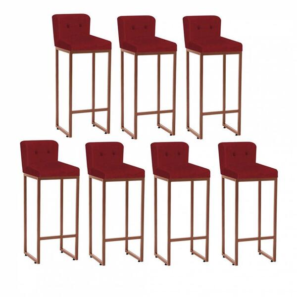 Kit 07 Banqueta Alta Lucca Bronze Botão Vermelho