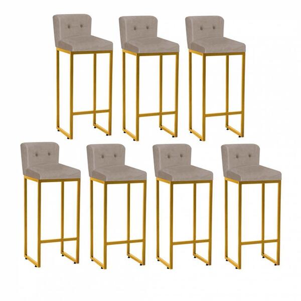 Kit 07 Banqueta Alta Lucca Dourado Bege