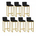 Kit 07 Banqueta Alta Lucca Dourado Botão Preto