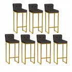 Kit 07 Banqueta Alta Lucca Dourado Cinza