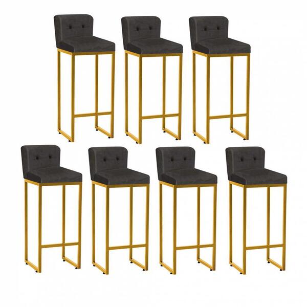 Kit 07 Banqueta Alta Lucca Dourado Cinza