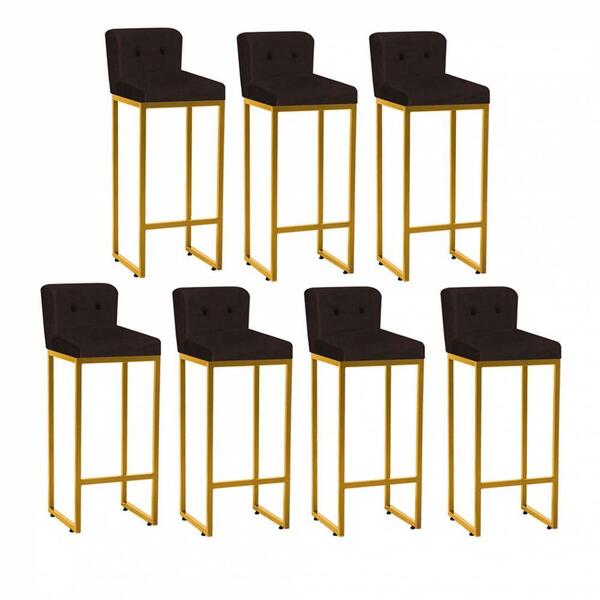 Kit 07 Banqueta Alta Lucca Dourado Marrom