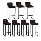 Kit 07 Banqueta Alta Lucca Preto Botão Marrom