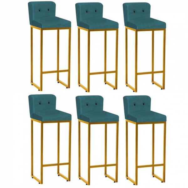 Kit 07 Banqueta Alta Lucca Preto Suede Azul Turquesa