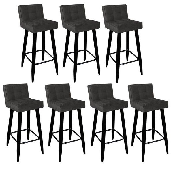 Kit 07 Banqueta Alta Lucy Preto Corino Cinza