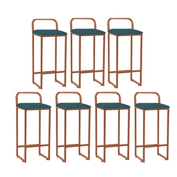 Kit 07 Banqueta Alta Luffi Com Encosto Bronze Azul