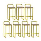 Kit 07 Banqueta Alta Luffi Com Encosto Dourado Bege