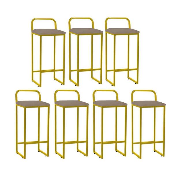 Kit 07 Banqueta Alta Luffi Com Encosto Dourado Bege