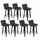 Kit 07 Banqueta Alta Preto Botão Corino Cinza