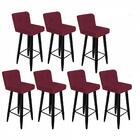 Kit 07 Banqueta Alta Preto Botão Corino Vermelho